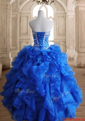 Exclusive Organza Beaded and Ruffled  Sweet 15 Dress in Royal Blue