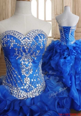Exclusive Organza Beaded and Ruffled  Sweet 15 Dress in Royal Blue