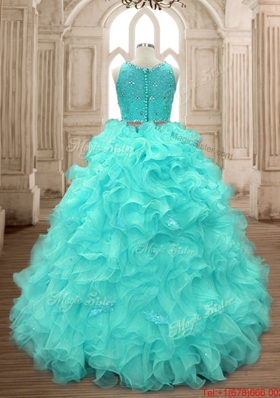 Exclusive Two Piece Scoop Button Up Quinceanera Dress in Mint