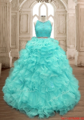 Exclusive Two Piece Scoop Button Up Quinceanera Dress in Mint