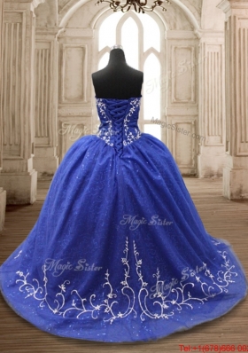 Exquisite Brush Train Applique Quinceanera Dress in Royal Blue