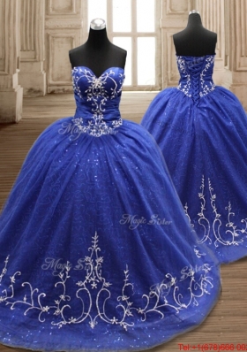 Exquisite Brush Train Applique Quinceanera Dress in Royal Blue