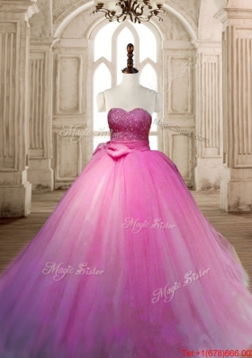 Fashionable Beaded and Bowknot Lilac Sweet 15 Dress in Tulle