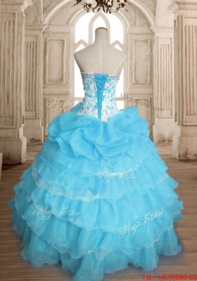 Fashionable Ruffled Layers and Beaded Baby Blue Quinceanera Dress with Bubbles