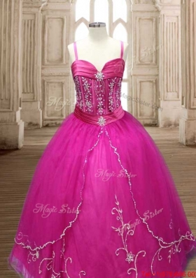 Latest Spaghetti Straps Hot Pink Quinceanera Dress with Beading and Appliques