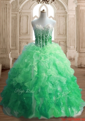 Lovely Beaded and Ruffled Ombre Color Quinceanera Dress in Organza