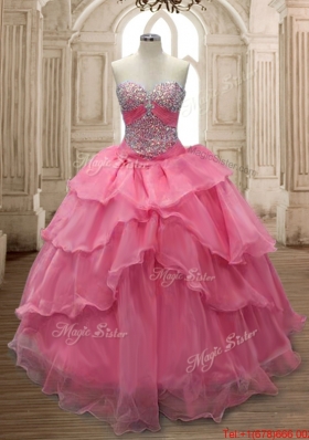 Low Price Lace Up Watermelon Red Quinceanera Dress with Beading