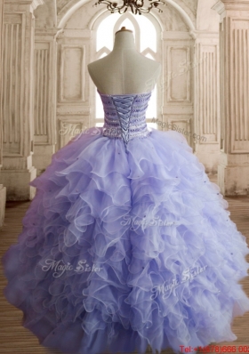 Luxurious Beaded and Ruffled Purple Quinceanera Dress in Organza