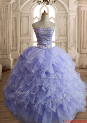 Luxurious Beaded and Ruffled Purple Quinceanera Dress in Organza