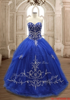 Perfect Brush Train Royal Blue Sweet 16 Dress with Appliques