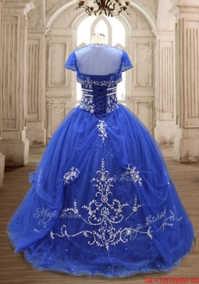 Perfect Brush Train Royal Blue Sweet 16 Dress with Appliques