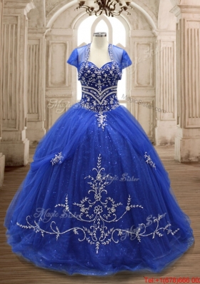 Perfect Brush Train Royal Blue Sweet 16 Dress with Appliques