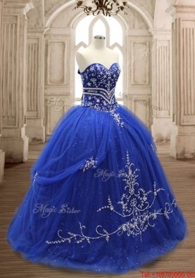 Perfect Brush Train Royal Blue Sweet 16 Dress with Appliques