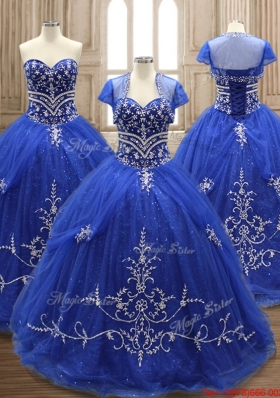 Perfect Brush Train Royal Blue Sweet 16 Dress with Appliques