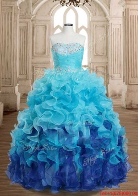 Popular Beaded and Ruffled Quinceanera Dress in Baby Blue and Royal Blue