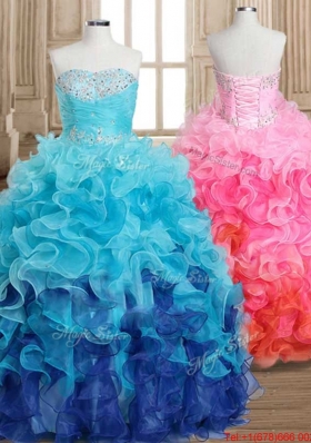 Popular Beaded and Ruffled Quinceanera Dress in Baby Blue and Royal Blue