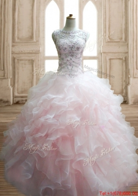 Pretty Beaded and Ruffled Baby Pink Detachable Quinceanera Dress in Organza