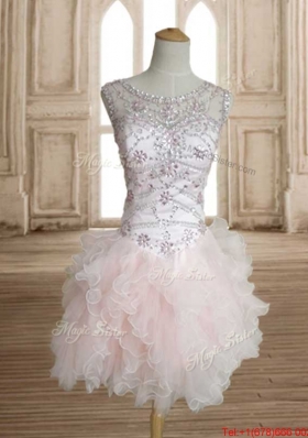 Pretty Beaded and Ruffled Baby Pink Detachable Quinceanera Dress in Organza