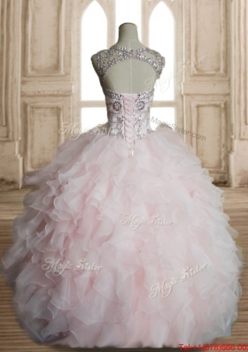 Pretty Beaded and Ruffled Baby Pink Detachable Quinceanera Dress in Organza