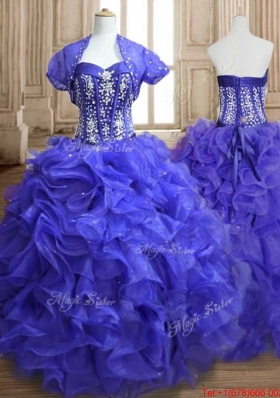 Pretty Beaded and Ruffled Sweet 15 Dress in Royal