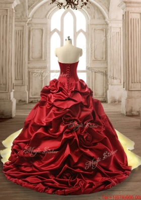 Pretty Beaded Wine Red and Yellow Sweet 16 Dress in Organza and Taffeta