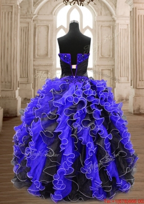 Sweet Ruffled Black and Royal Blue Quinceanera Dress in Organza