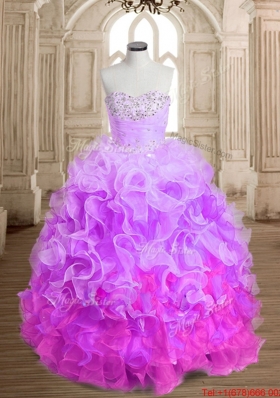 Best Selling Gradient Color Quinceanera Gown with Beading and Ruffles