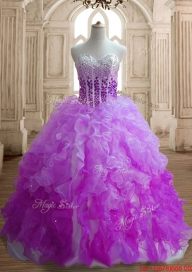 Cheap Two Tone Organza Sweet 15 Dress with Beading and Ruffles