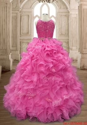 Classical Two Piece Ruffled and Beaded Organza Quinceanera Dress for Spring