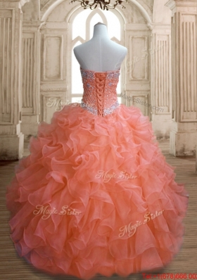 Elegant Orange Red Sweet 16 Dress with Beading and Ruffles