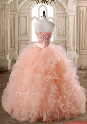 Exclusive Really Puffy Beaded and Ruffled Quinceanera Dress in Peach