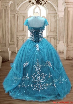 Exclusive Really Puffy Brush Train Teal Sweet 16 Dress in Tulle