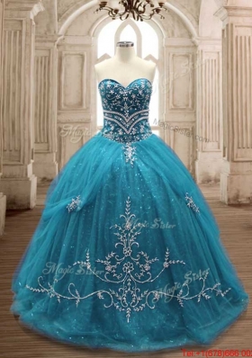 Exclusive Really Puffy Brush Train Teal Sweet 16 Dress in Tulle