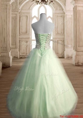 Fashionable Beaded Bodice Tulle Apple Green Quinceanera Dress for Spring