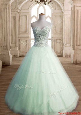 Fashionable Beaded Bodice Tulle Apple Green Quinceanera Dress for Spring