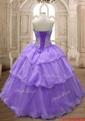 Fashionable Puffy Skirt Sweet 16 Gown with Ruffled Layers and Beaded Bodice