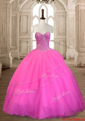 Luxurious Big Puffy Tulle Hot Pink Quinceanera Gown with Beading
