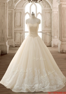 Modern See Through Applique Champagne Quinceanera Dress with High Neck
