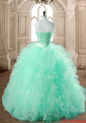 New Apple Green Quinceanera Gown with Beading and Ruffled Decorated Skirt