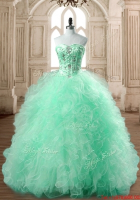 New Apple Green Quinceanera Gown with Beading and Ruffled Decorated Skirt