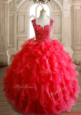 New Arrivals Beaded and Ruffled Red Quinceanera Dress with Straps
