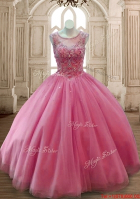 New Style Ball Gown Scoop Beaded Sweet 16 Dress in Tulle