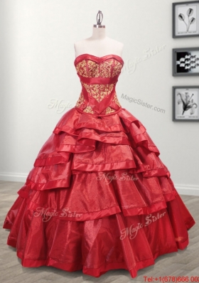 Perfect Applique and Ruffled Layers Taffeta Red Sweet 16 Dress