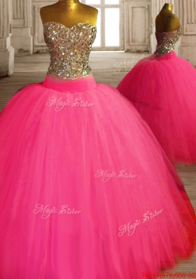 Popular Tulle Hot Pink Quinceanera Dress with Beaded Bodice