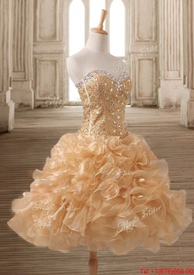 Simple Beaded and Ruffled Gold Detachable Quinceanera Dress in Organza