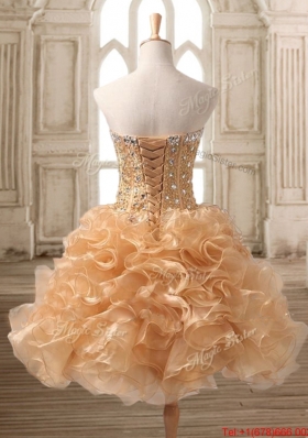 Simple Beaded and Ruffled Gold Detachable Quinceanera Dress in Organza