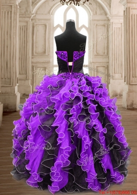 Simple Ruffled Decorated Skirt Organza Quinceanera Dress in Black and Purple