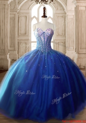 Sweet Really Puffy Beaded Tulle Quinceanera Dress in Royal Blue