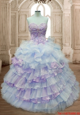 Unique Ruffled Layers and Applique Two Tone Quinceanera Dress in Organza