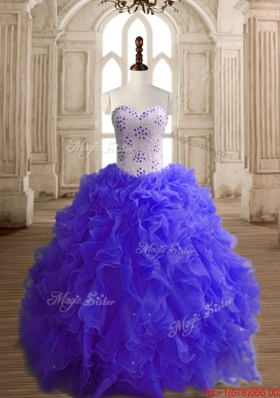 Beaded Bodice and Ruffled Purple Sweet 15 Dress in Organza